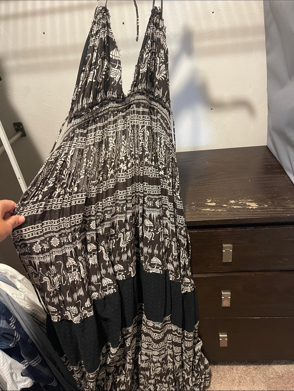 Free People Black and White Patterned Dress with Belt